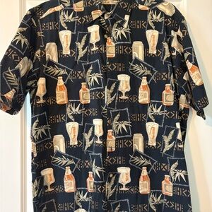 Casual Black Tropical Beer-Print Short Sleeve Shirt